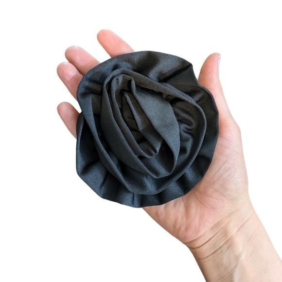 Black Fabric Rose Accessory w/ Safety Pin On Back 4” - Picture 3 of 3
